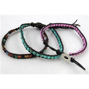 mixed handmade fashion gemstone wrap bracelet, approx 4mm bead, 8mm wide, 17cm length [FGBRB315-17CM]