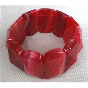 agate bracelet, stretchy, faceted point, red, 20x40mm bead [FGBRB325]