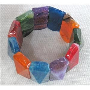 agate bracelet, stretchy, faceted point, mixed color, 20x40mm bead [FGBRB329]