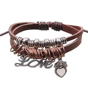 handmade bracelet with leather, alloy bead, approx 16-18cm length [FGBRB371]