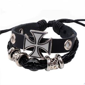 handmade bracelet with leather, alloy bead, approx 16-18cm length [FGBRB372]