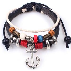 handmade bracelet with leather, alloy bead, approx 16-18cm length [FGBRB373]
