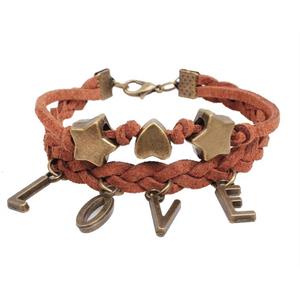handmade bracelet with leather, alloy bead, approx 16-18cm length [FGBRB374]