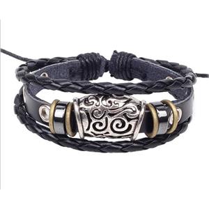 handmade bracelet with leather, alloy bead, approx 16-18cm length [FGBRB375]