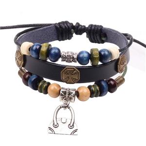 handmade bracelet with leather, alloy bead, approx 16-18cm length [FGBRB376]