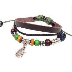 handmade bracelet with leather, alloy bead, approx 16-18cm length [FGBRB377]