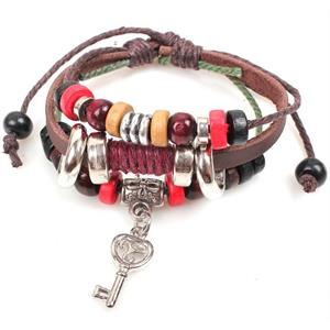 handmade bracelet with leather, alloy bead, approx 16-18cm length [FGBRB378]