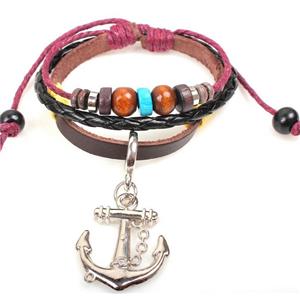 handmade bracelet with leather, alloy bead, approx 16-18cm length [FGBRB379]