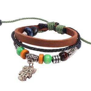 handmade bracelet with leather, alloy bead, approx 16-18cm length [FGBRB380]