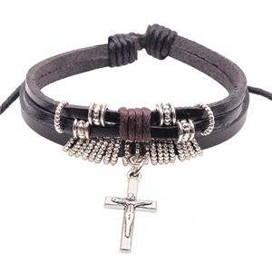 handmade bracelet with leather, alloy bead, approx 16-18cm length [FGBRB381]