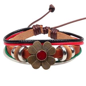 handmade bracelet with leather, alloy bead, approx 16-18cm length [FGBRB382]