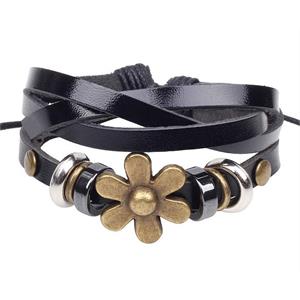 handmade bracelet with leather, alloy bead, approx 16-18cm length [FGBRB383]