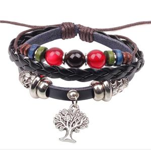 handmade bracelet with leather, alloy bead, approx 16-18cm length [FGBRB385]