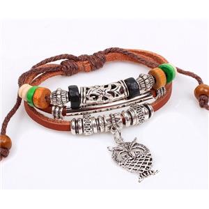 handmade bracelet with leather, alloy bead, approx 16-18cm length [FGBRB387]
