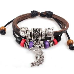 handmade bracelet with leather, alloy bead, approx 16-18cm length [FGBRB388]