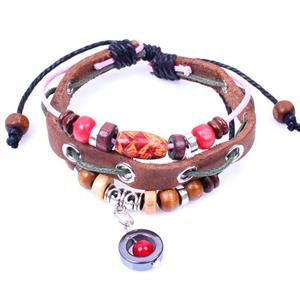 handmade bracelet with leather, alloy bead, approx 16-18cm length [FGBRB390]