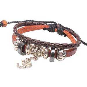 handmade bracelet with leather, alloy bead, approx 16-18cm length [FGBRB391]