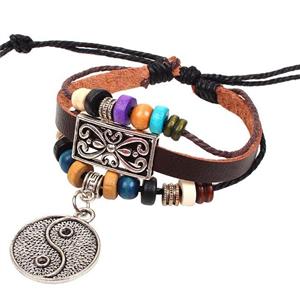 handmade bracelet with leather, alloy bead, approx 16-18cm length [FGBRB393]
