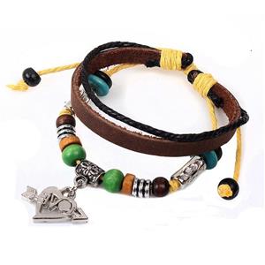 handmade bracelet with leather, alloy bead, approx 16-18cm length [FGBRB394]