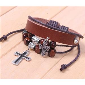handmade bracelet with leather, alloy bead, approx 16-18cm length [FGBRB405]