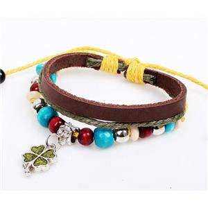handmade bracelet with leather, alloy bead, approx 16-18cm length [FGBRB406]