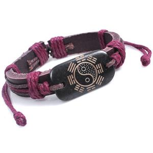 handmade bracelet with leather, alloy bead, approx 16-18cm length [FGBRB407]