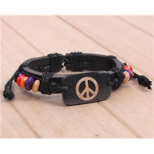 handmade bracelet with leather, alloy bead, approx 16-18cm length [FGBRB408]