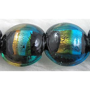 dichromatic lampwork glass beads with foil, flat-round, colorful, 16-17mm dia [FGCRD21C01]
