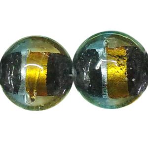  dichromatic glass lampwork beads with foil, flat-round, yellow, 16-17mm dia [FGCRD21C07]