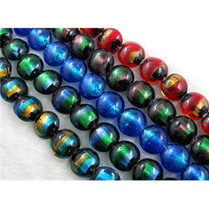 dichromatic lampwork glass beads with foil, flat-round, mixed color, 16-17mm dia [FGCRD21MIX]