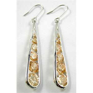 Pale Yellow CZ Diamond Drop Earrings, Nickel Free, 10x60mm [FGERE82484-3]