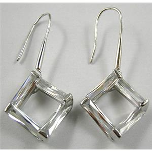 Clean/White CZ Diamond Pane Earrings, Ni-Free, 15x15mm, 43mm length [FGERE82196-1]