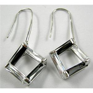 Jet Cubic Zirconia Diamond Pane Earrings, Nickel Free, 15x15mm, 43mm length [FGERE82196-2]