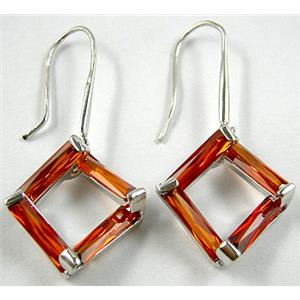 Dark Orange CZ Diamond Pane Earrings, Nickel Free, 15x15mm, 43mm length [FGERE82196-3]