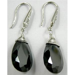 Jet CZ Diamond Drop Earrings, Nickel Free, 12x22mm, 43mm length [FGERE82570-2]