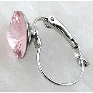 French Earring, rhinestone, platinum plated, 12mm dia, 13x19mm [FGER28]
