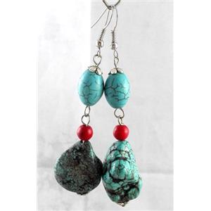 handmade earring with turquoise, copper, alloy bead, approx 30-60mm length [FGER76]