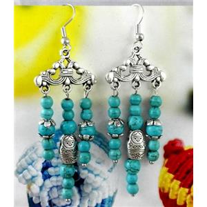 handmade earring with turquoise, copper, alloy bead, approx 30-60mm length [FGER86]