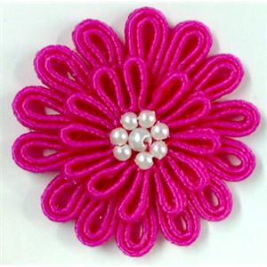 Crochet Handcraft Flower, Hot Pink, 40-45mm dia [FGFL01C02]