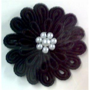 Crochet Handcraft Flower, Black, 40-45mm dia [FGFL01C05]