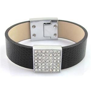 PU Leather Bracelet, alloy bead with mideast rhinestone, 18mm wide, 8 inch length [FGLBBR01]