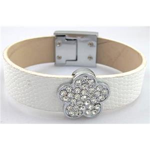 PU Leather Bracelet, alloy bead with mideast rhinestone, 18mm wide, 8 inch length [FGLBBR02]