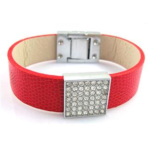 PU Leather Bracelet, alloy bead with mideast rhinestone, 18mm wide, 8 inch length [FGLBBR03]