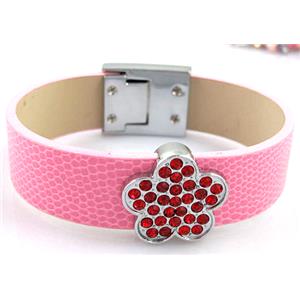 PU Leather Bracelet, alloy bead with mideast rhinestone, 18mm wide, 8 inch length [FGLBBR04]