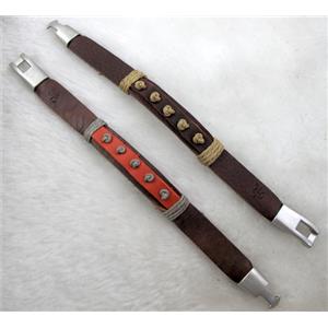 Genuine Leather Bracelet, Mix, 19mm wide, 8 inch length [FGLBBR40-06]