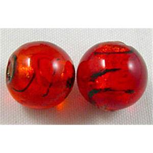 glass lampwork beads with silver foil, line, round, red, 12mm dia [FGLRD03C04]