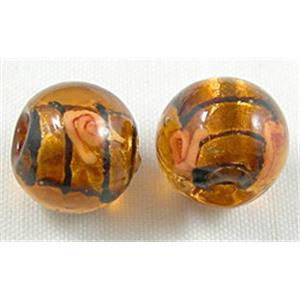 glass lampwork beads with silver foil, line, round, coffee, 12mm dia [FGLRD03C07]