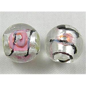 glass lampwork beads with silver foil, line, round, clear, 12mm dia [FGLRD03C11]