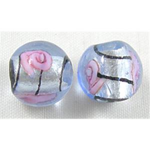 glass lampwork beads with silver foil, line, round, lavender, 12mm dia [FGLRD03C12]