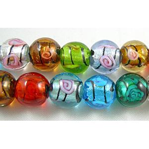 glass lampwork beads with silver foil, line, round, mixed color, 12mm dia [FGLRD03CMIX]